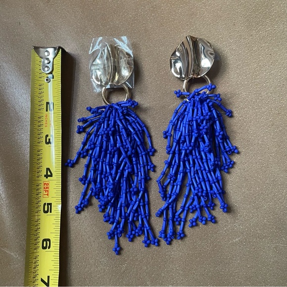 NWT Phillip Lim electric blue and gold beaded cascading earrings statement - Picture 7 of 8